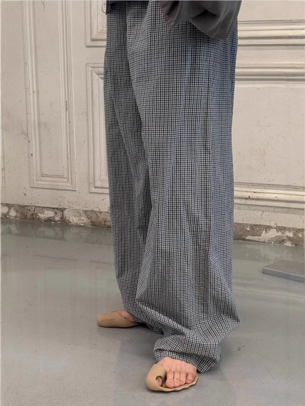 毒家现货正确版本BL家2025新款棉麻格纹休闲长裤宽松版型男女同款|undefined