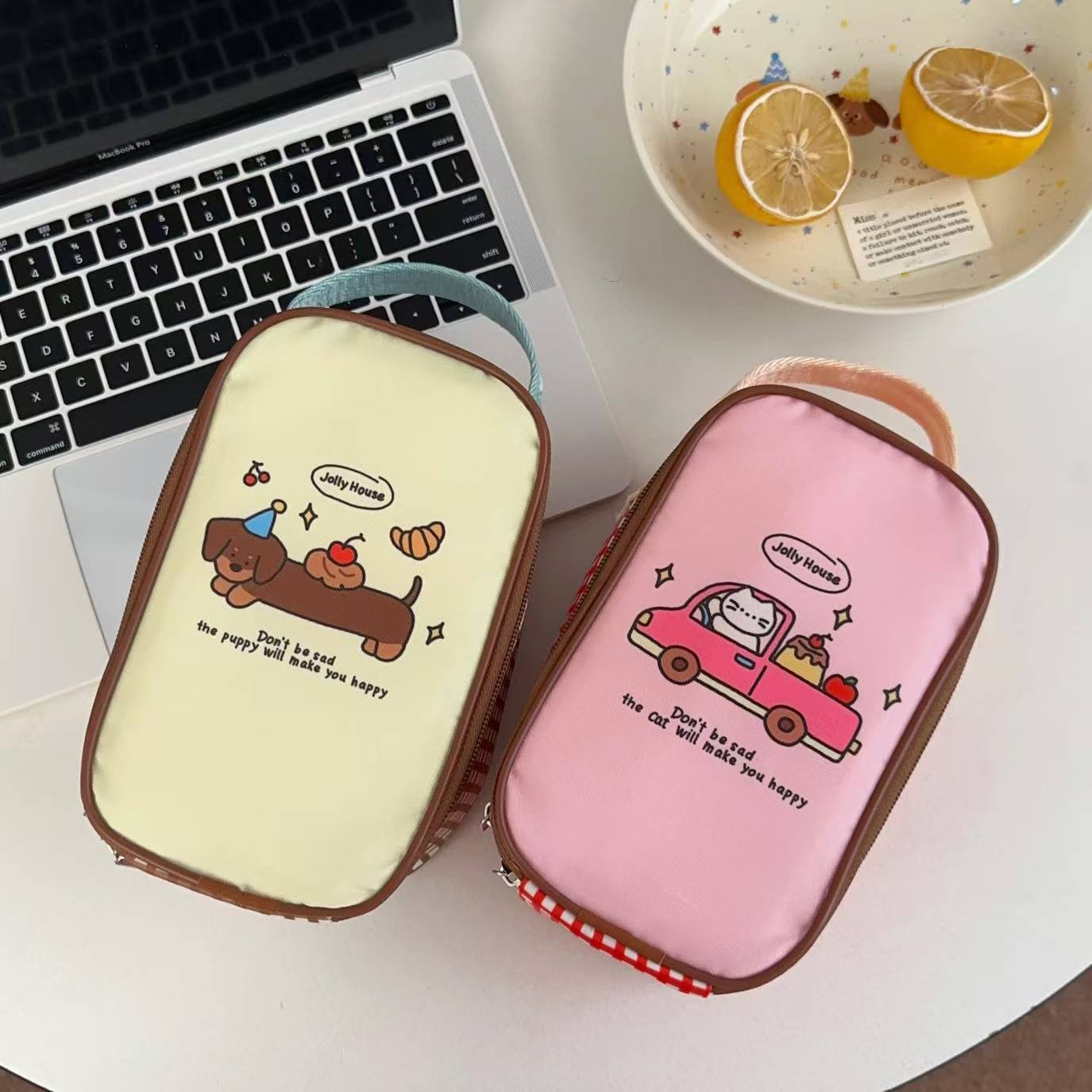 estilo japonés de dibujos animados cachorro bolsa de almuerzo de aluminio grueso bolsa de mano bolsa de oficina mini bolsa de almuerzo