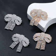 2024超闪爪链满钻蝴蝶结耳环欧美夸张耳饰女优雅宴会跨境新娘饰品