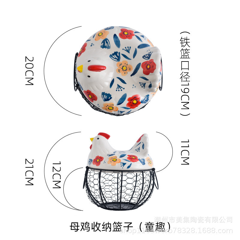 卵収納バスケット セラミック製 キッチン用 ニンニク 生姜 雑貨収納整理 鶏バスケット 多機能 鉄製 ブルー|undefined