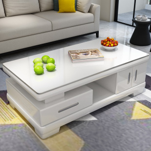 Modern Simple Piano Paint Coffee Table Tempered Glass Surface Home Living Room Small Apartment Coffee Table TV Cabinet Combination