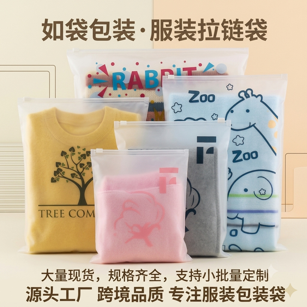现货cpe磨砂拉链袋包装袋塑料衣服拉链袋服装袋加印logo磨砂袋