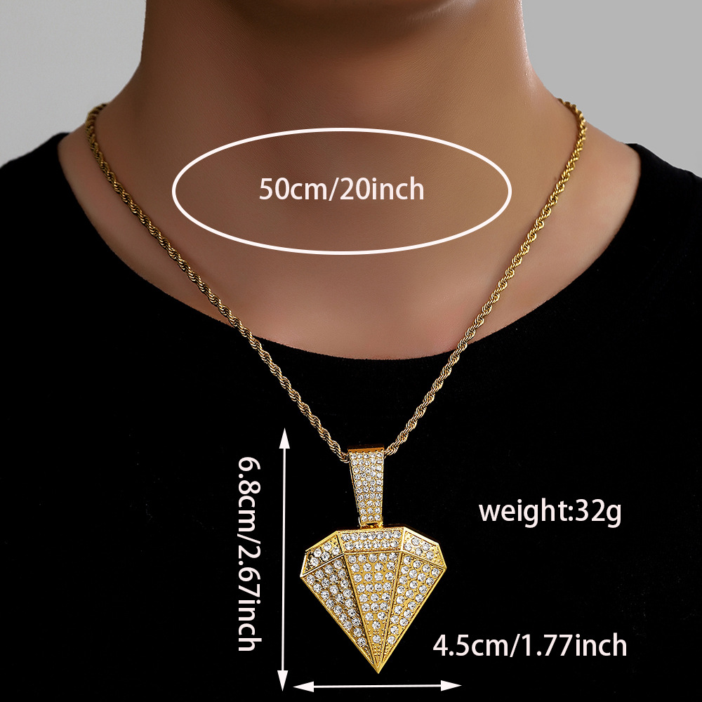 Collar de cadena cubana con colgante de aleación en forma de diamante, estilo hip-hop, moderno y creativo para hombre