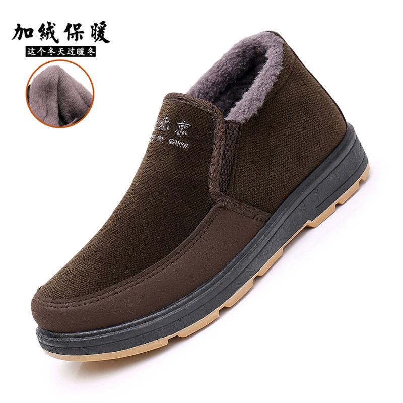 Зимняя Мужская старая Пекинская Тканевая обувь на флисовой подкладке, теплая нескользящая обувь для отдыха, прогулки среднего и пожилого возраста на одной педали, мужская хлопковая оптовая продажа