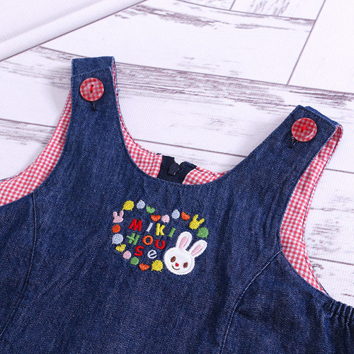 miki children's clothing for small and medium-sized children's skirt cartoon embroidery love rabbit denim suspender skirt baby dress one piece drop shipping