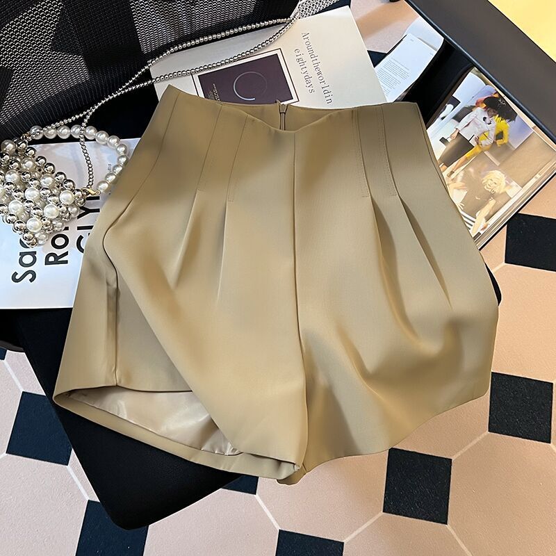 Suit Shorts Summer Women's 2025 New High Waist Drape Design Pleated Slim Look Straight Pants All-match Hot Pants
