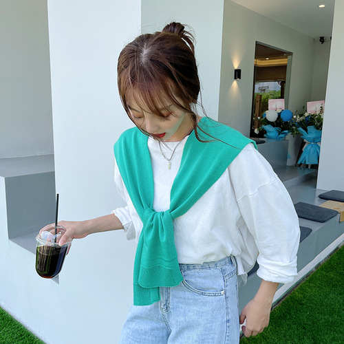 Korean style knitted wool shawl for women in spring and summer air-conditioned room with knitted neck gaiter, small waistcoat, knotted scarf, fake collar
