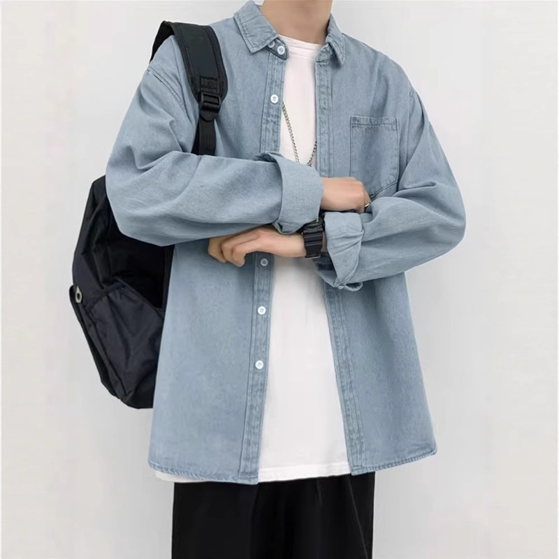 デニムシャツ男性2025春秋新作男性シャツ韓国版ゆるいカーディガンコート男性カジュアルシャツ学院|undefined