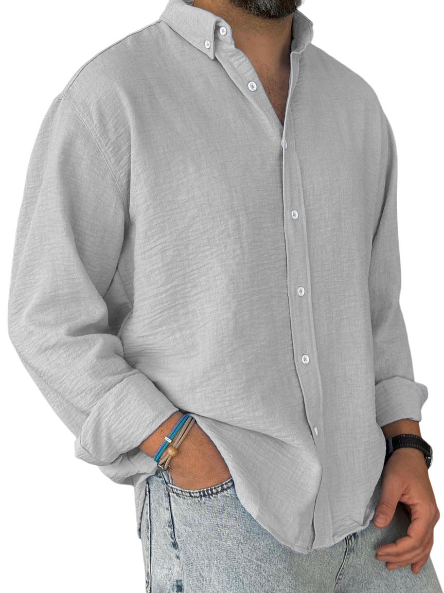 Men's Brushed Overcoat With Turn-down Collar Solid Long Sleeve_voghion.com