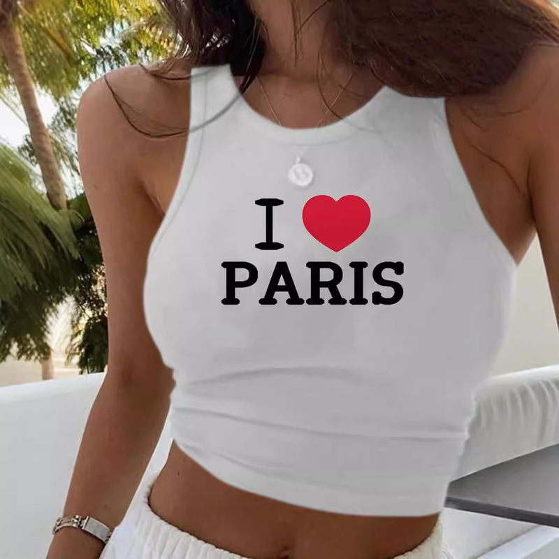 European and American Summer New Y2k Fashionable Sleeveless Letter Printing Round Neck Slim Fit Navel Sexy Spice Girl Short Vest