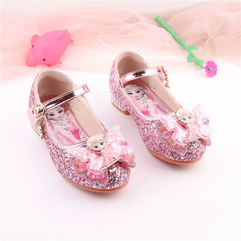 Маленькая девочка Принцесса Аиша Обувь со стразами Студенческая танцевальная одежда Обувь Детские высокие каблуки Серебряные розовые кожаные туфли для девочек