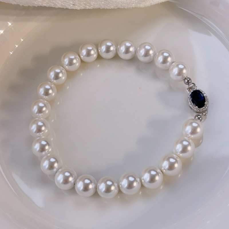 Ni Ni Style S925 Sterling Silver Windsor Blue Gemstone Australian White Pearl Bracelet for Women, Natural Australian Mother-Of-Pearl Bead Chain, Light Luxury Ni Ni Style S925 Sterling Silver Windsor Blue Gemstone Australian White Pearl Bracelet for Women, Natural Australian Mother-Of-Pearl Bead Chain, Light Luxury