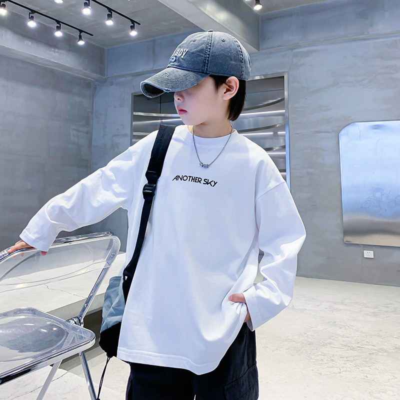 트렌디 한 브랜드 소년 봄면 긴 소매 티셔츠 2025 새로운 어린이 봄 얇은베이스 셔츠 탑