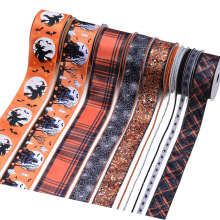 跨境万圣节丝带家居商场布置万圣节装饰礼物包装万圣节铁丝边丝带