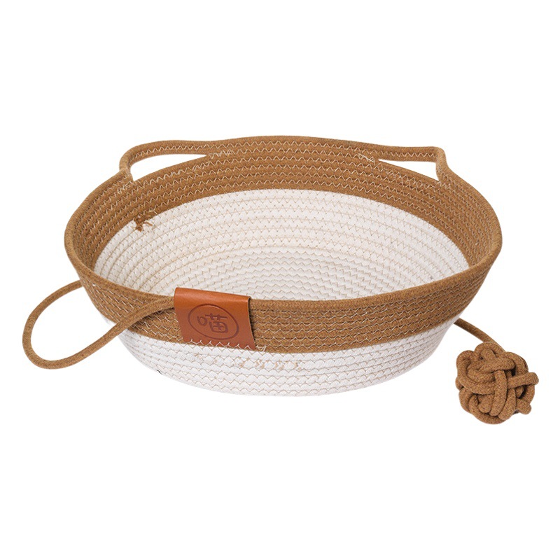 Ronda de ratán nido de gato tejido a mano japonés nido de ratán cattail nido de mascotas estera redonda perrera al por mayor transfronteriza