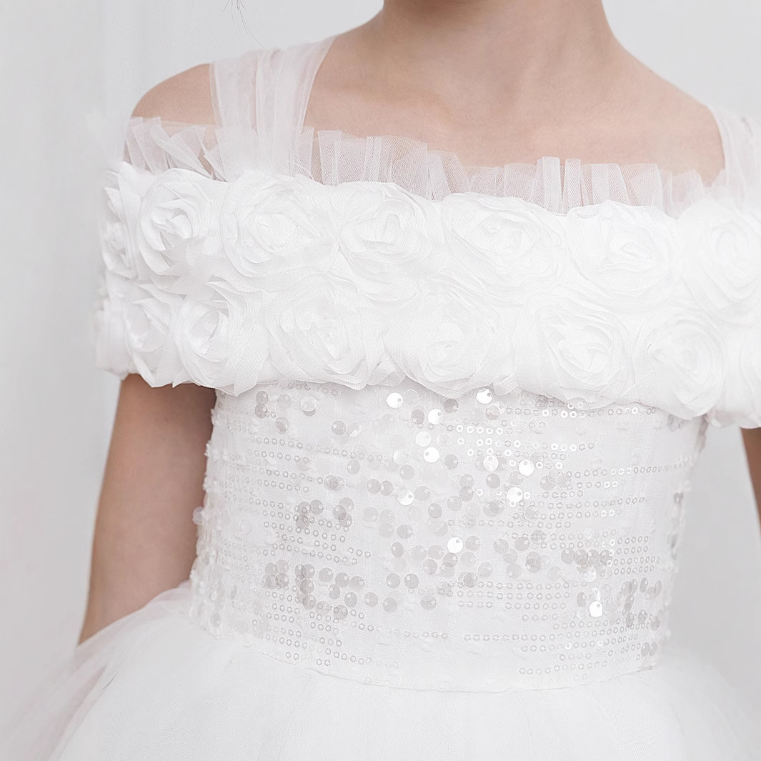 Vestido transfronterizo, vestido de princesa, falda de malla de un hombro, vestido de fiesta de niña de tela forjada, traje de interpretación de piano, falda de pastel