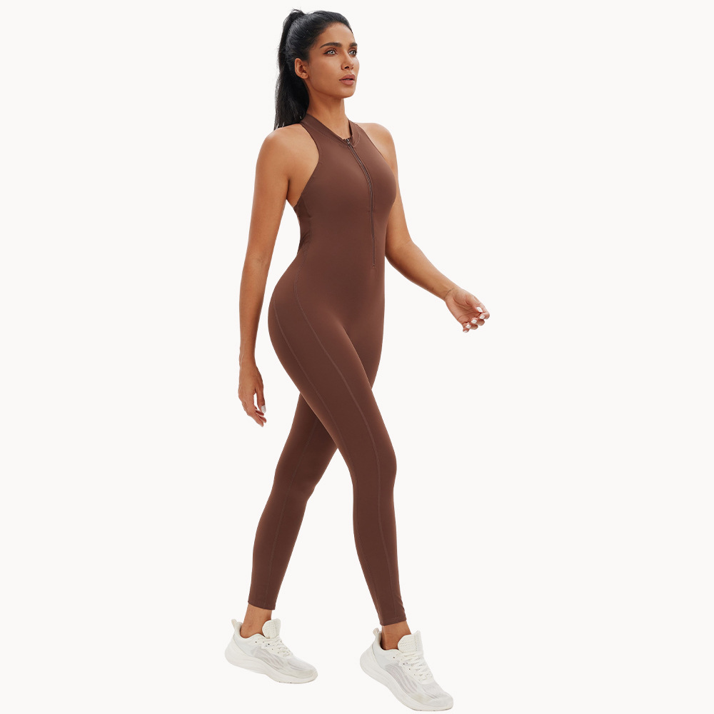Ropa de yoga de una pieza con cremallera de una pieza desnuda, espalda hueca, pantalones de yoga de una pieza de fitness para correr, mono deportivo