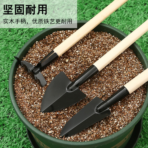 Three-piece set of gardening tools, mini garden tools, multi-function shovel rake, household plant flower loosening shovel