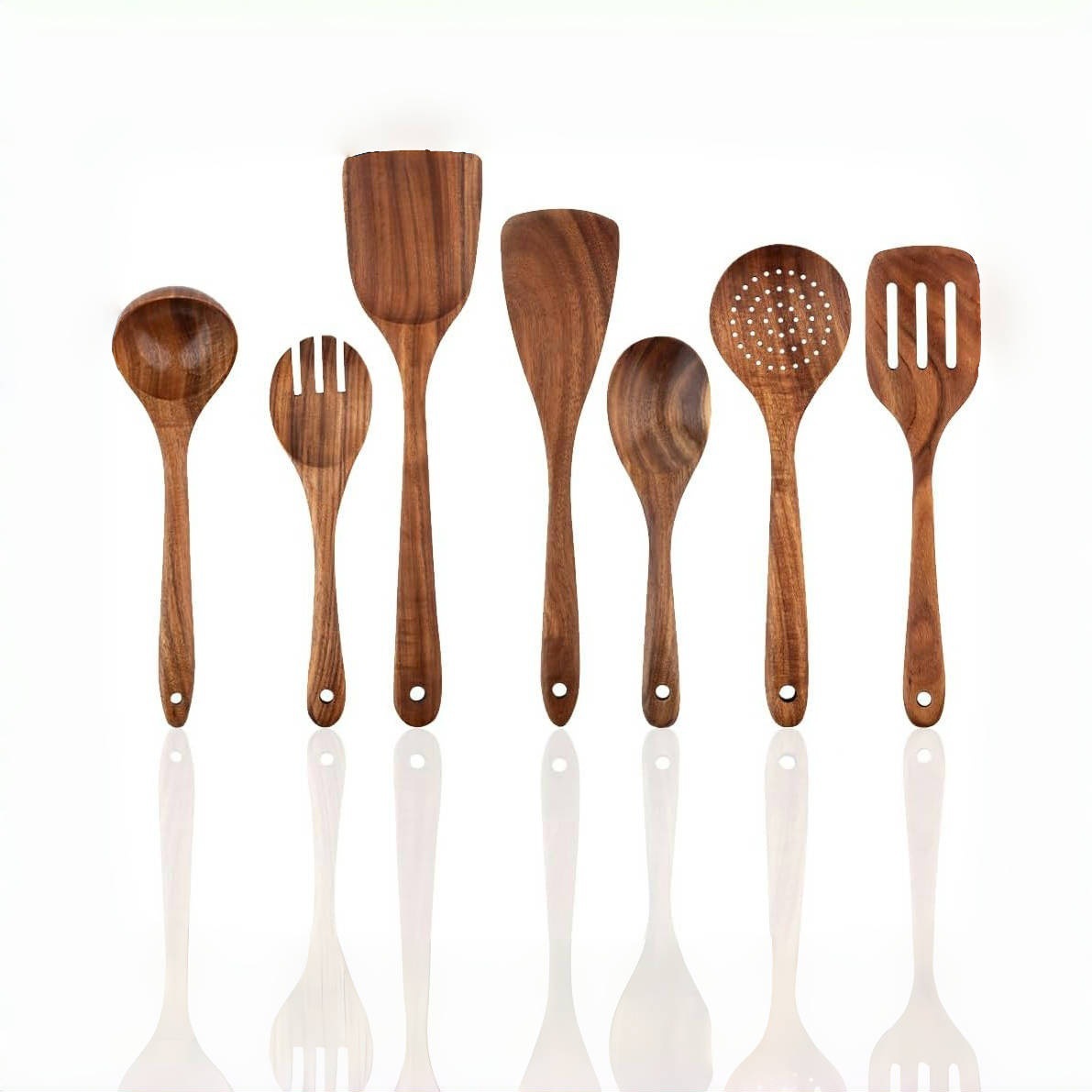 Acacia pala de madera no pegajosa pala de verduras pala de madera casera pala de ensalada tenedor de cola de cocina set