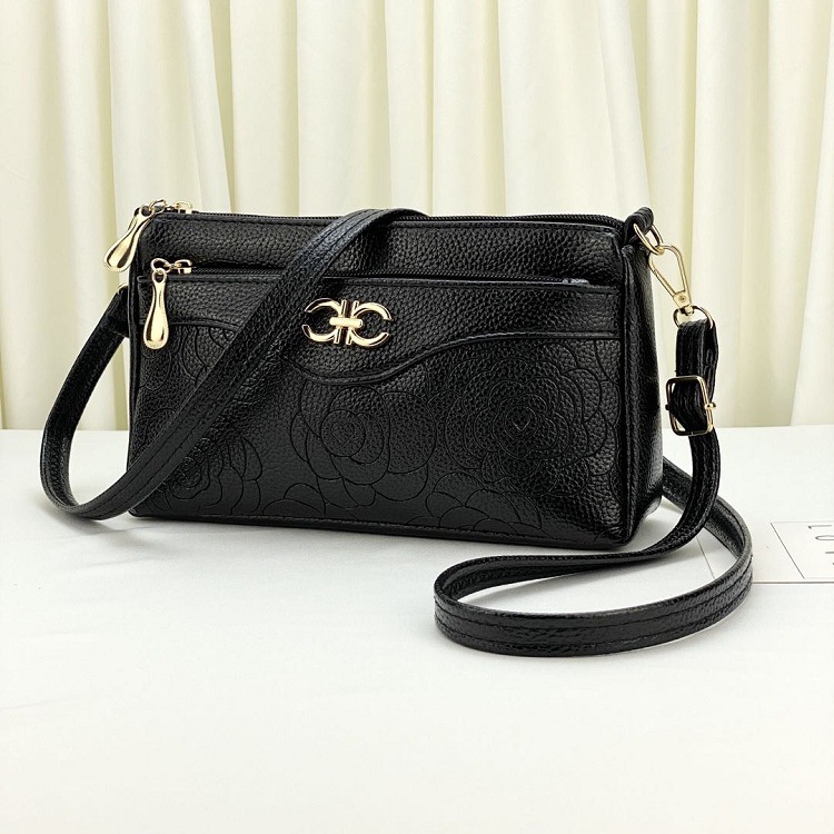 Streetwear Style Women's Medium Pu Leather Color Block Flower Streetwear Square Zipper Crossbody Bag