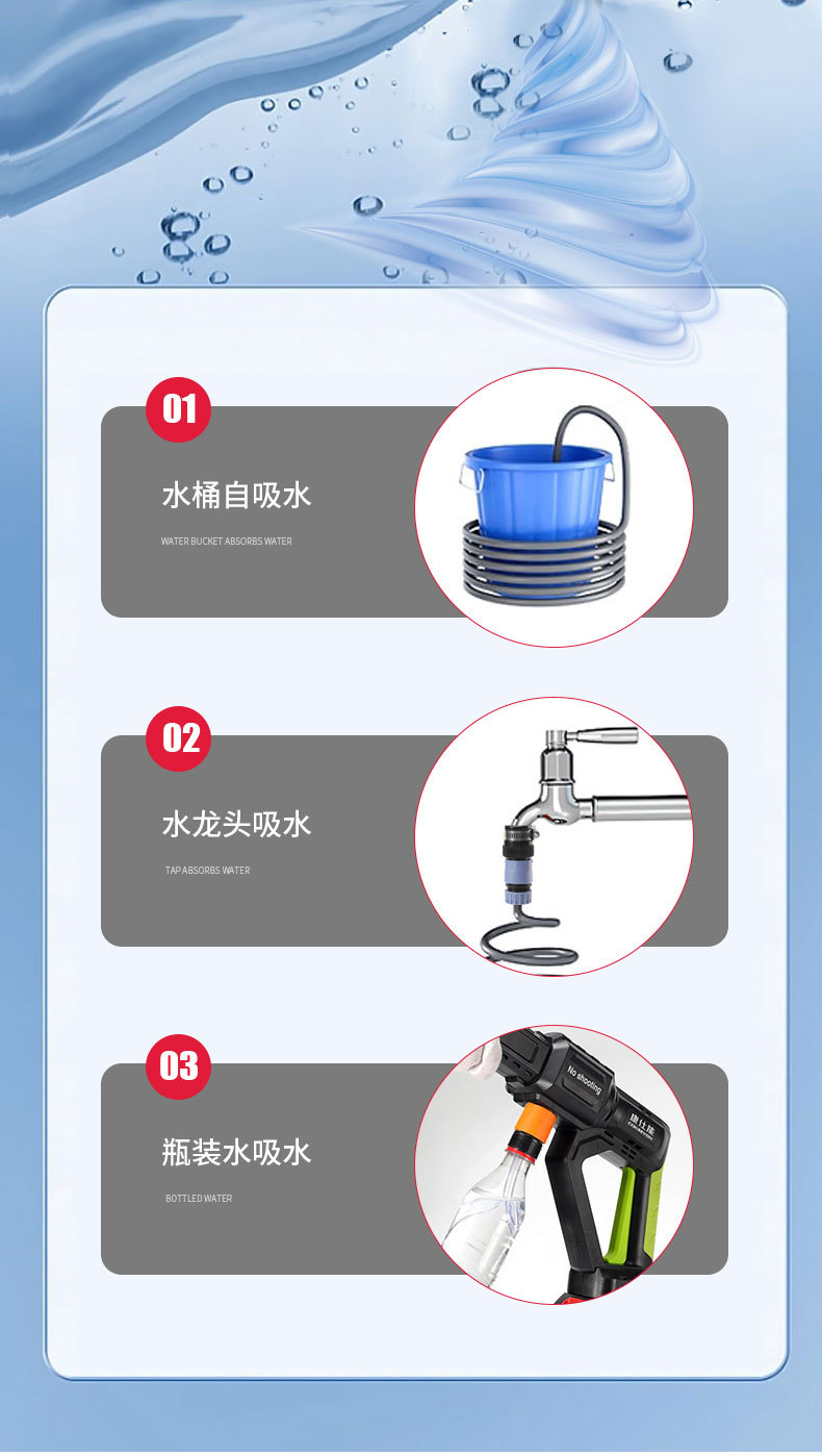 便携锂电洗车水枪车载无线洗车机家用充电式清洗刷车神器高压水泵详情6