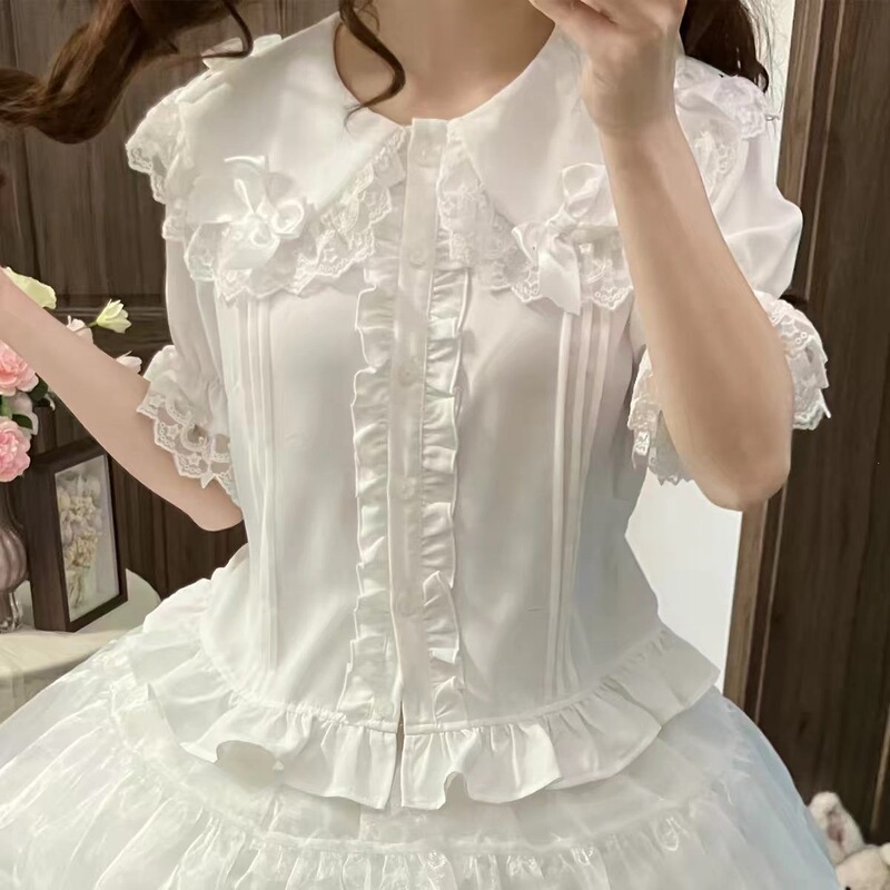 Lolita New Style Shirt, Versatile and Cute, Sweet and Soft Girl Doll Collar Lace Trim Blouse. Lolita New Style Shirt, Versatile and Cute, Sweet and Soft Girl Doll Collar Lace Trim Blouse.