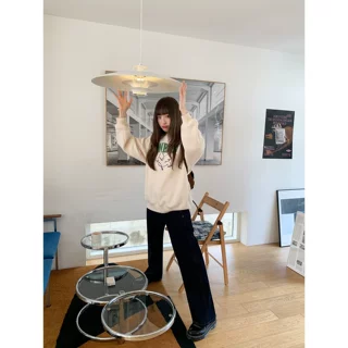 韩系风毛巾绣印花套头卫衣女春秋小众设计感宽松上衣潮