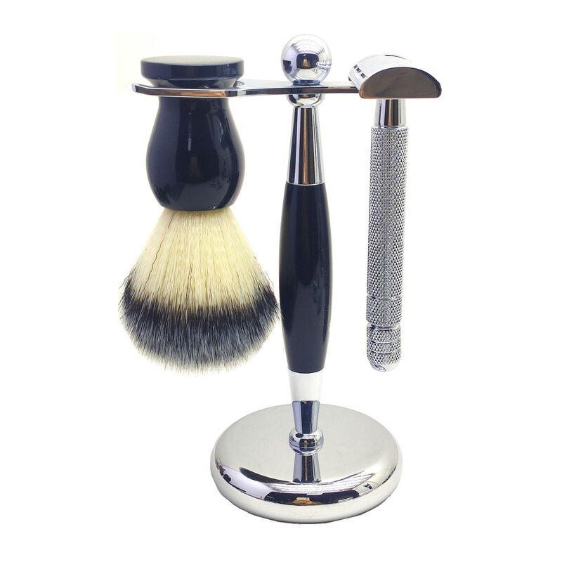 Men's manual Shaver suit butterfly opening old-fashioned double-sided razor facial cleaning beard brush holder