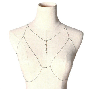 Amazon Fashion Sexy Rhinestone Pendant Exaggerated Beach Casual Style Women's Chest Chain Body Chain Accessories Jewelry