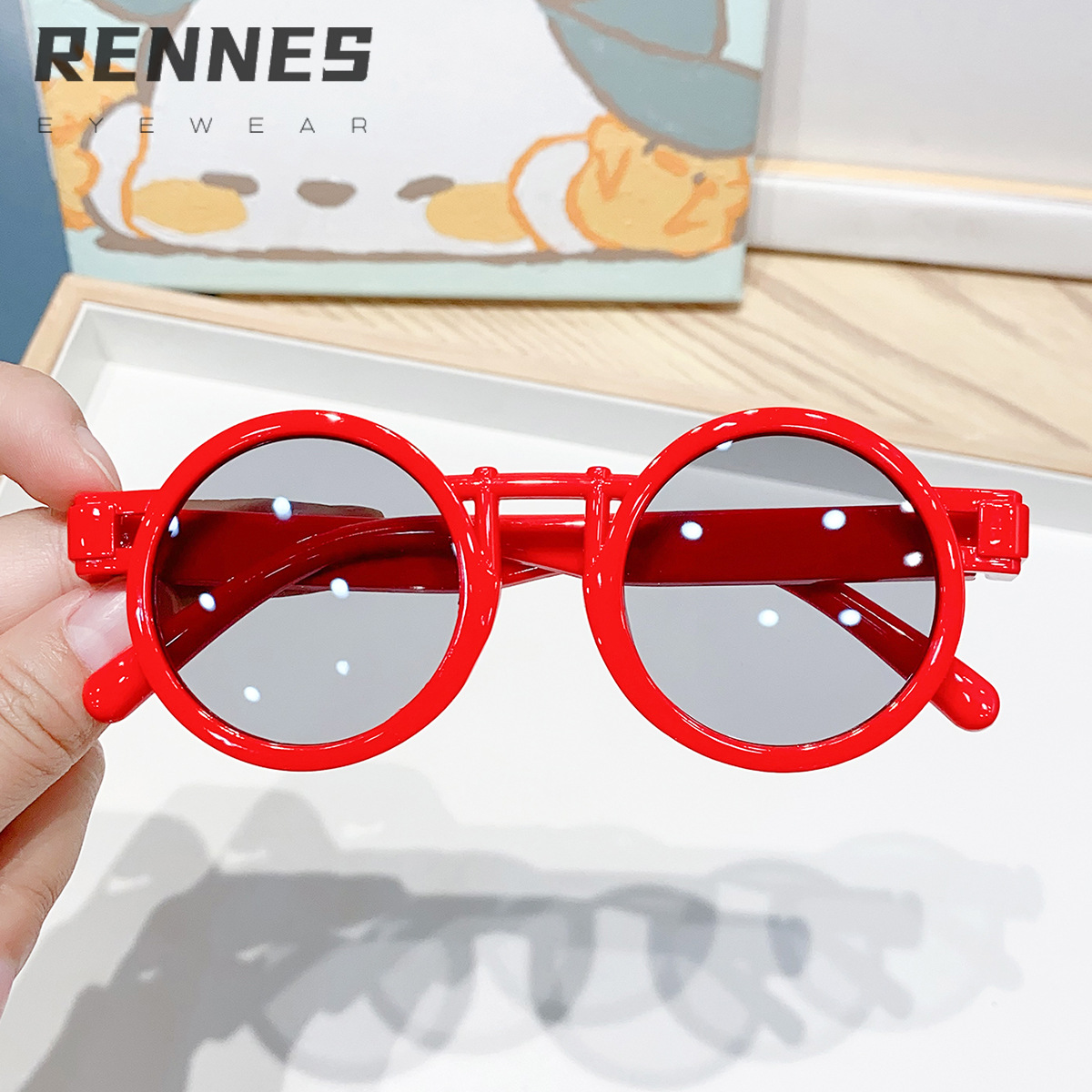 Nuevas gafas de sol de montura redonda linda de color caramelo para niños transfronterizos