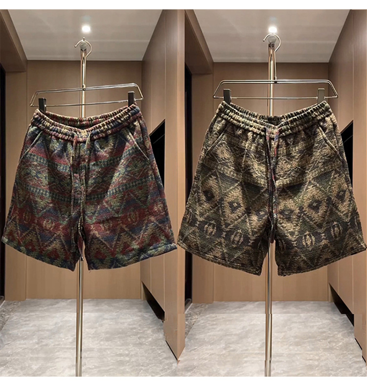 Men's Retro Plaid Loose Fit Shorts National Trend Style Summer Casual Sports Breeches Five Point Pants Trendy Brand_viptrois.com