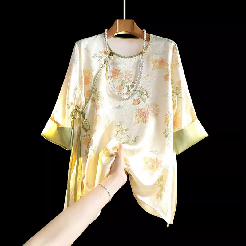 Chanel Style Shirt Women's Summer New Loose Vintage Jacquard Fashion New Chinese Style Plant Flower Light Guofeng Top