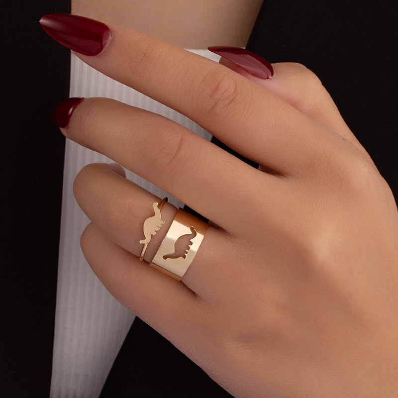 open design sense dinosaur ring retro hip-hop style couple ring set wholesale