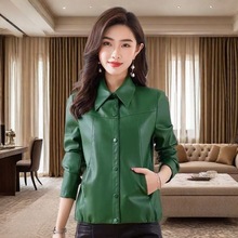 【高品质】2025绿色皮夹克女海宁皮衣清仓特价高级感软皮皮衣女