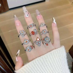 日系玫瑰橘子味橙色鋯石開口戒ins小眾簡約時尚氣質花瓣纏繞指環