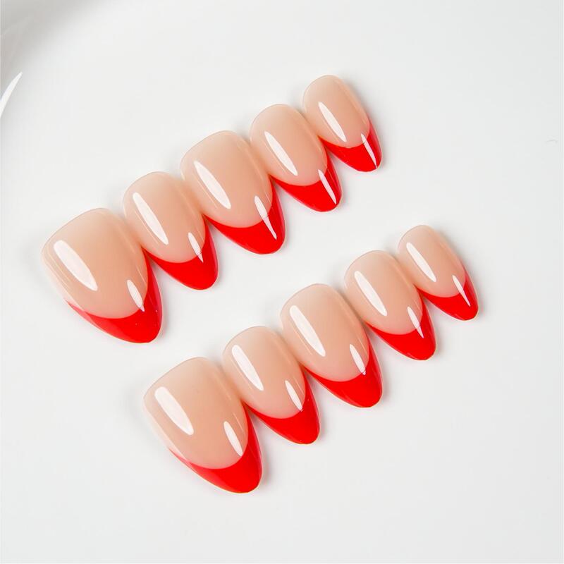 Cross-Border European and American Nude Color Red French Style Press-On Nails, Solid Color Simple Design, Short Style, Versatile for Daily Use, Fake Nails Cross-Border European and American Nude Color Red French Style Press-On Nails, Solid Color Simple Design, Short Style, Versatile for Daily Use, Fake Nails