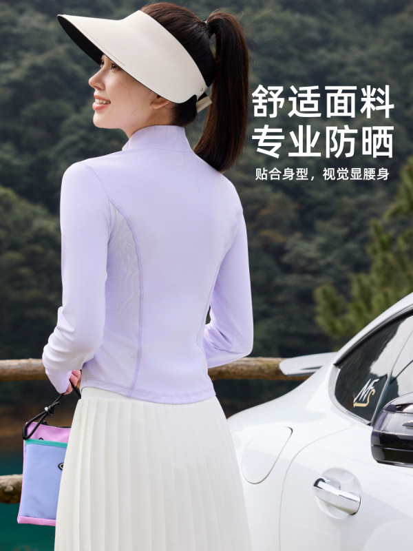 新型夏のダブルC軽薄で痩せた立襟屋外フィットネスヨガ服コートナイロン原糸涼感日焼け止め服|undefined