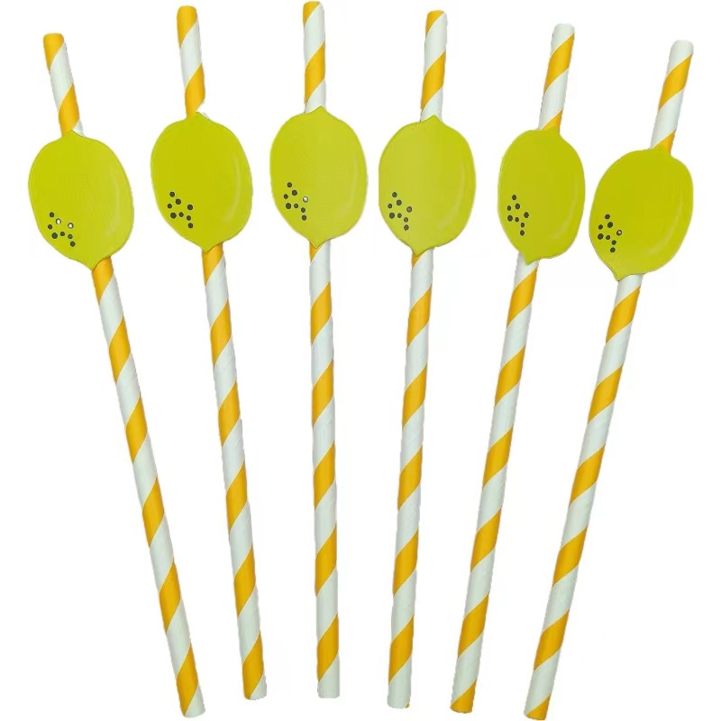 Pajar de papel de fiesta transfronteriza pajar de fruta de limón desechable degradable pajar de bebida de postre