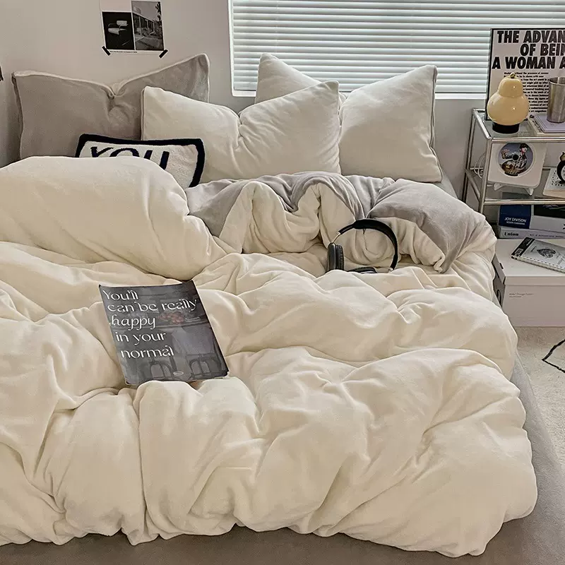 秋冬南通家纺冬天加厚牛奶绒床上四件套珊瑚绒被套床单三件套加绒