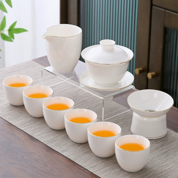 Lamb fat jade porcelain set 10 pieces gold drawing (no gift)