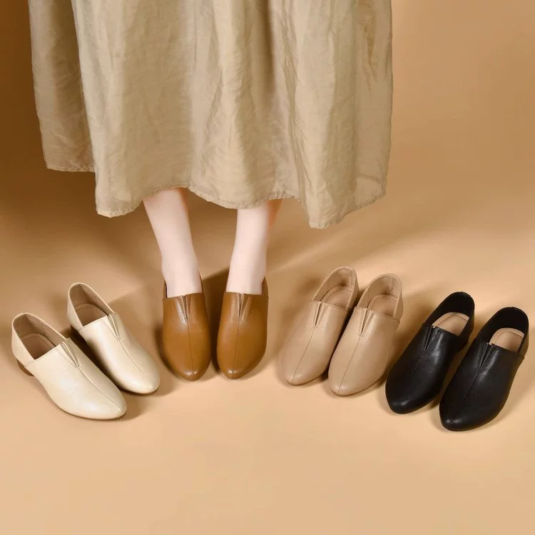 2024 весна и зима новая повседневная дикая сшитая туфли с плоскими наконечными каблуками