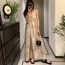 D制双面印花~  zhong工 重料泼墨裙吊带连衣裙~