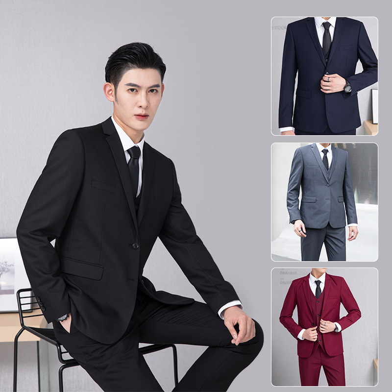 Suit Men's All-match Three-piece Set Korean Style Slim Fit suit Group Suit Best Man Suit Business Dress Autumn and Winter Suit