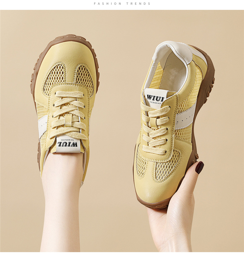 Giày sneaker nữ đế dày lưới da thật thoáng khí mùa hè 2025 phong cách Đức Huấn — Lưới JST 7233m màu, Lưới vàng JST 7233 chi tiết 5