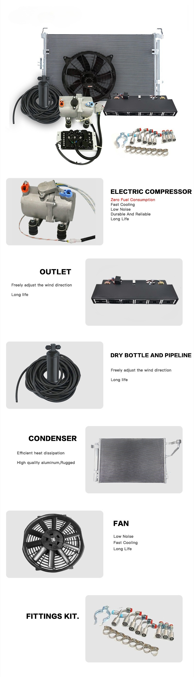 Car air conditioning kit 12v24v electric air conditioning system truck car beu-848-100 condenser kit