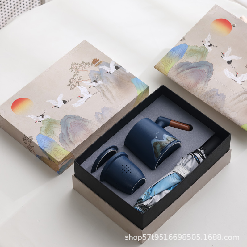 Taza de cerámica Jiangshan set de regalo de taza de marca de filtro de taza de agua de negocios de talla LOGO publicidad al por mayor