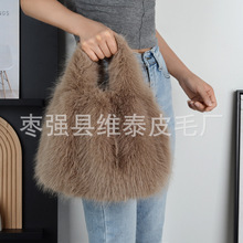 厂家批发新款仿狐狸毛手提包褶皱毛绒包南瓜包菜篮子手拎毛毛女包