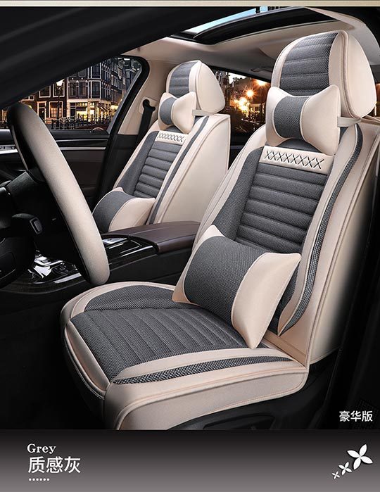 Car Seat Cushion, Universal for All Seasons, Fully Enclosed Seat Cover, Linen Breathable Fabric Seat Cushion, Universal Seat Cushion Cover for Five Seats in the Car