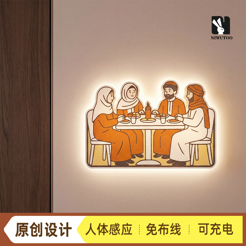 源头工厂发光画感应灯免打孔充电壁灯中东卡通风夜灯跨境批发