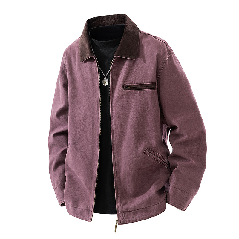 Men's thin lapel jacket for spring and autumn, casual workwear, pure cotton, American style, vintage washed, trendy brand jacket